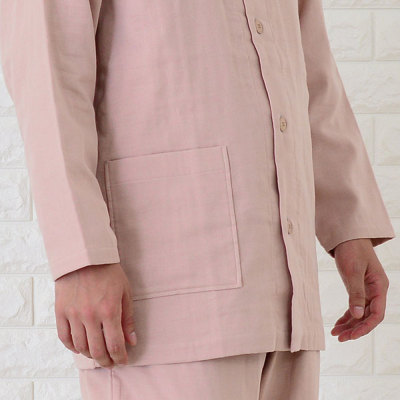 メンズ パジャマ 長袖 前開き 衿付き 綿100％三重ガーゼ(トリプル