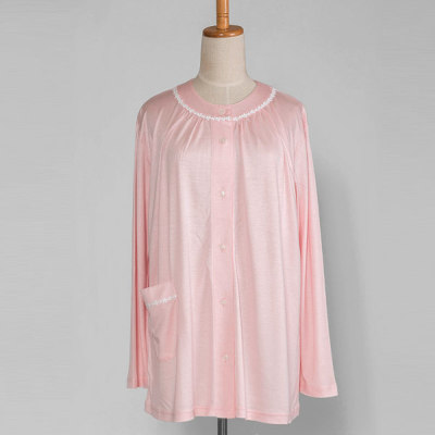 レディース パジャマ 長袖 前開き 衿なし リヨセルシルクスムース