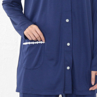 レディース パジャマ 長袖 前開き 衿なし リヨセルシルクスムース