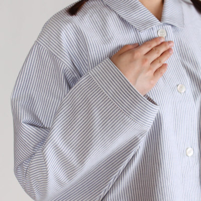 レディース パジャマ 長袖 前開き 衿付き 綿100％播州織