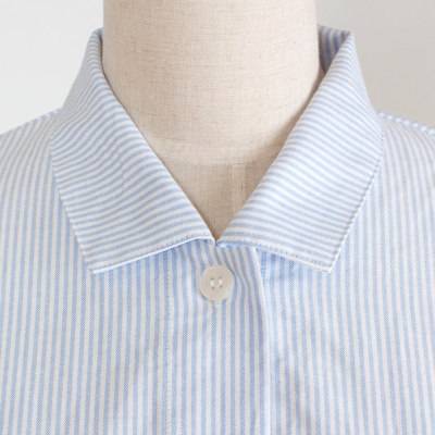 レディース ネグリジェ 長袖 前開き 衿付き 綿100％播州織