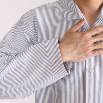 メンズ スリーパー 長袖 前開き 衿付き 綿100％播州織オックスフォード