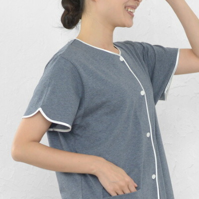 レディース パジャマ 半袖 前開き 衿なし オーガニックコットン100