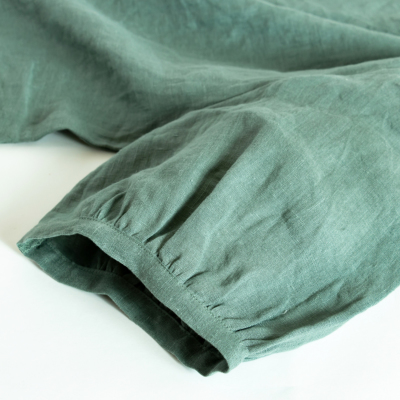 レディース ワンピース 五分袖 かぶり キーネック 麻100％(フレンチ